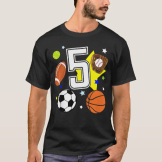 5th Birthday Sports Birthdayheme 5 Year Old Boy fu Tシャツ