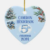 5th Christmas Personalised Boy's Photo Heart Gift セラミックオーナメント (裏面)