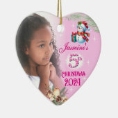 5th Christmas Personalised Girl's Photo Heart Gift セラミックオーナメント (右)