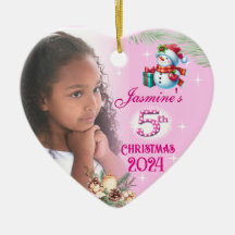 5th Christmas Personalised Girl's Photo Heart Gift