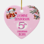 5th Christmas Personalised Girl's Photo Heart Gift セラミックオーナメント (裏面)