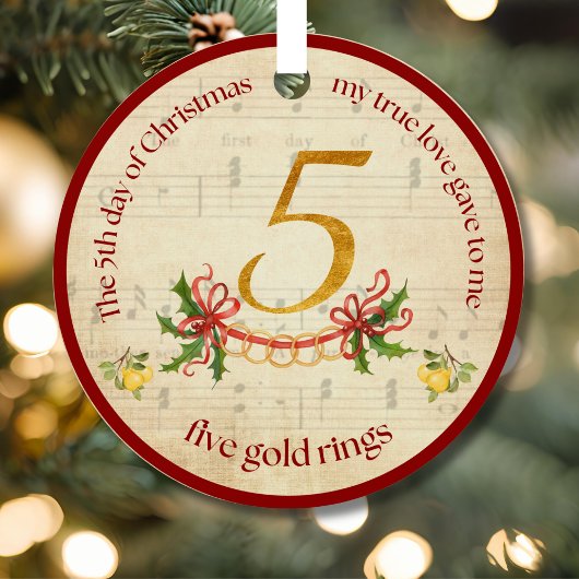 5th Day of Christmas Five Golden Rings メタルオーナメント