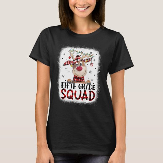 5th Grade Squad Plaid Reindeer Santa Hat Teacher C Tシャツ (正面)