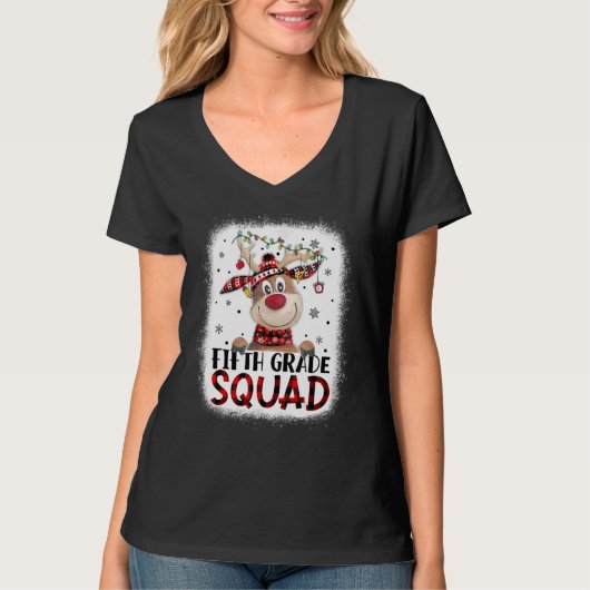 5th Grade Squad Plaid Reindeer Santa Hat Teacher C Tシャツ (正面)