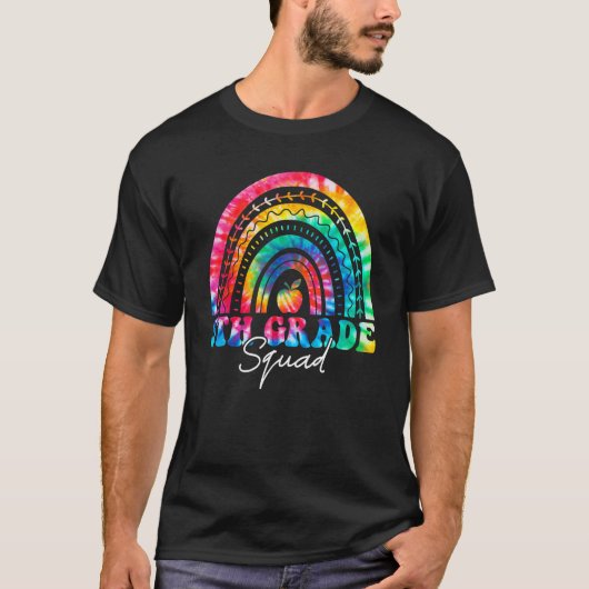 5th Grade Squad Rainbow Tie Dye Fifth Teacher Stud Tシャツ (正面)