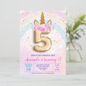 5th unicorn party invite, Editable 5th birthday in 招待状 (スタンド正面)