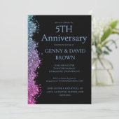 5th Wedding Anniversary Blue Purple Faux Glitter  招待状 (スタンド正面)