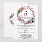 5th Wood Surprise Wedding Anniversary Floral 招待状 (正面/裏面)