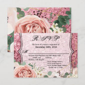5x3.5 返信カード 幾何学的な庭園 ローズ グリッター 招待状 (正面/裏面)