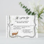 5x3.5 返信カード 木の森の鹿 雌鹿 オス鹿 狩猟 招待状 (スタンド正面)