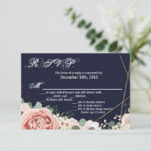 5x3.5 R.S.V.P.カードジオメトリガーデンバラネイビーブルー 招待状 (スタンド正面)