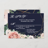 5x3.5 R.S.V.P.カードジオメトリガーデンバラネイビーブルー 招待状 (正面/裏面)