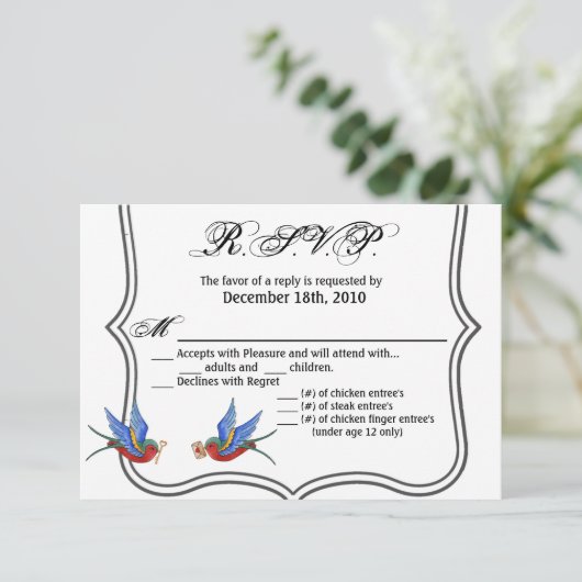 5x3.5 R.S.V.P.カードバードタトゥスパー伝統的ロ 招待状 (スタンド正面)