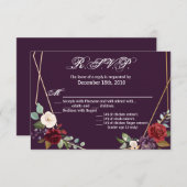 5x3.5 R.S.V.P.カードプラムパープルバラ金ゴールドジオメトリ 招待状 (正面/裏面)