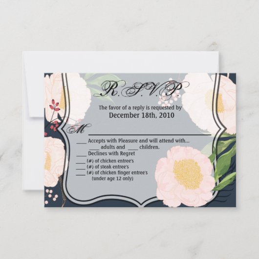 5x3.5 R.S.V.P.カードホワイトフローラ花Dark B 招待状 (正面)