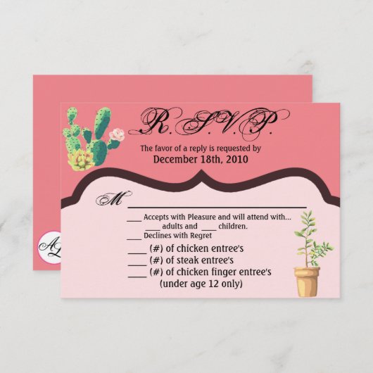 5x3.5 R.S.V.P.カードボヘミアンサボテン多肉果Des 招待状 (正面/裏面)