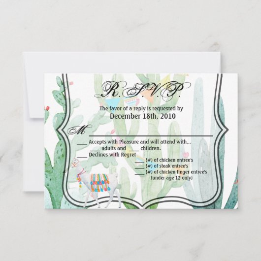 5x3.5 R.S.V.P.カードボホラマボヘミアンCacti Dese 招待状 (正面)