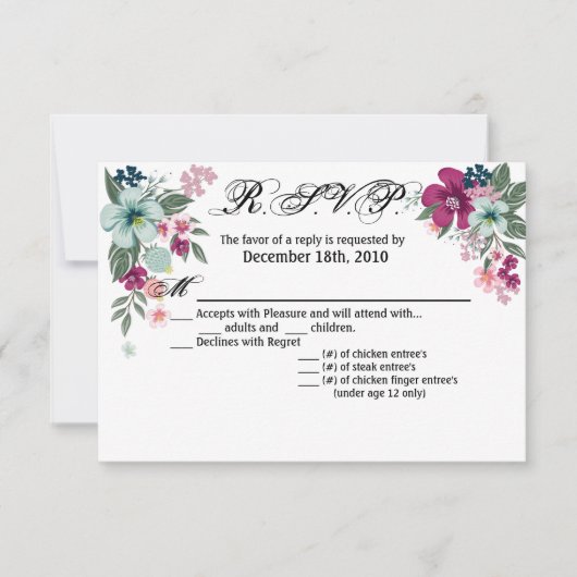 5x3.5 R.S.V.P.カード熱帯花(白) 招待状 (正面)