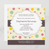 5x5ガールピンク水玉模様ポケベビーシャワー招待状 招待状 (正面/裏面)