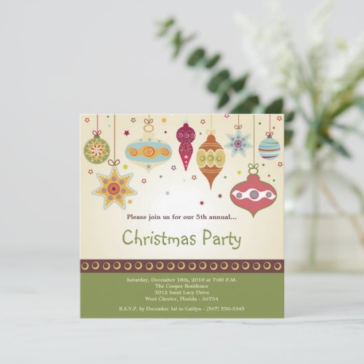 5x5クリスマスオーナメントクリスマスパーティの招待状 招待状 (スタンド正面)