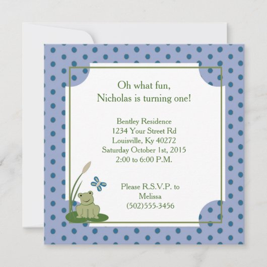 5x5サニーポンドフロッグ1st誕生日招待状 招待状 (正面)