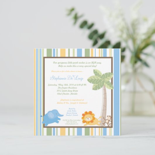 5x5ジャングルサファリ動物園アニマベビーシャワー招待状 招待状 (スタンド正面)