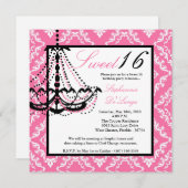 5x5ピンクのシャンデリアの菓子16の誕生日の招待状 招待状 (正面/裏面)