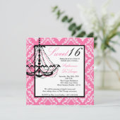 5x5ピンクのシャンデリアの菓子16の誕生日の招待状 招待状 (スタンド正面)
