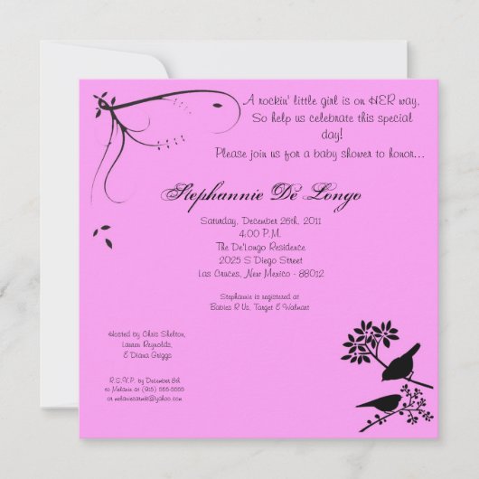 5x5ピンクバード赤ちゃんシャワー招待状 招待状 (正面)