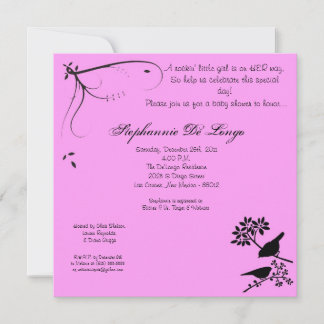 5x5ピンクバード赤ちゃんシャワー招待状 招待状