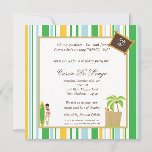 5x5ルアウ(ハワイ式宴会)誕生日パーティ招待状 招待状 (正面)