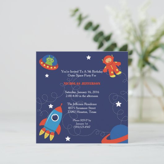 5x5宇宙の誕生日のパーティの招待状 招待状 (スタンド正面)