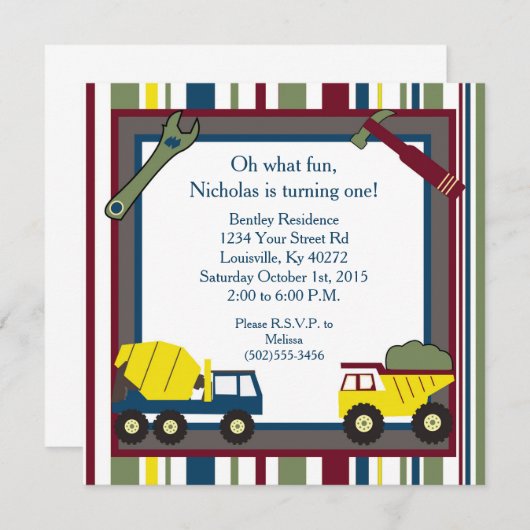 5x5建築最初の1番目の誕生日招待状 招待状 (正面/裏面)