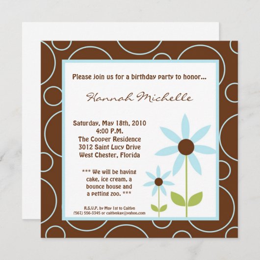 5x5春ブルーフラワーバースデーパーティーの招待状 招待状 (正面/裏面)
