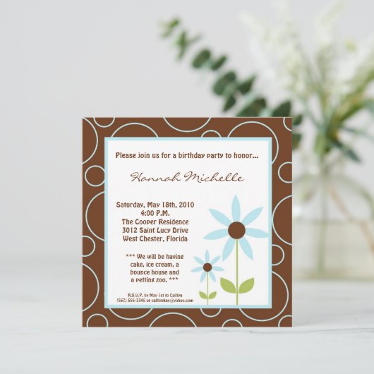 5x5春ブルーフラワーバースデーパーティーの招待状 招待状 (スタンド正面)