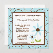 5x5春ブルーフラワーバースデーパーティーの招待状 招待状 (正面/裏面)