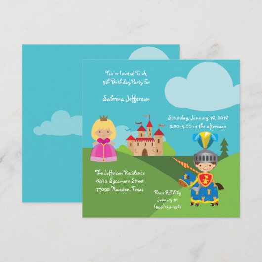 5x5 Fariytable Cassle Birthday Partyの招待 招待状 (正面/裏面)