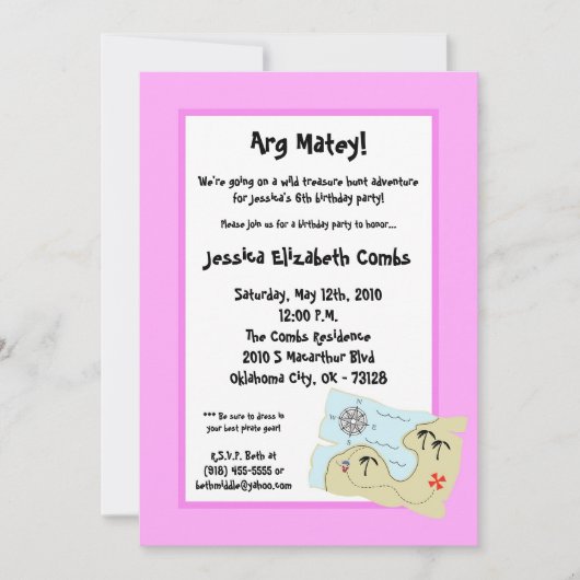 5x7の海賊記念狩り誕生パーティーの招待 招待状 (正面)