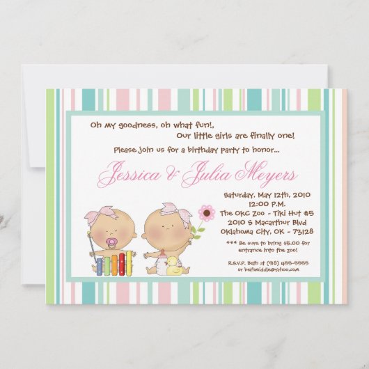 5x7は女の子のガーリーな誕生日のパーティの招待状を結び付けます 招待状 (正面)