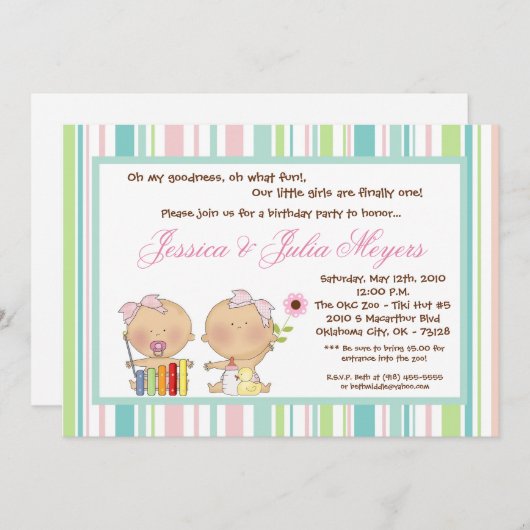 5x7は女の子のガーリーな誕生日のパーティの招待状を結び付けます 招待状 (正面/裏面)