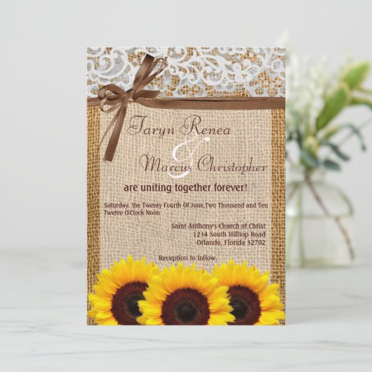 5x7ひまわりレースバーラップカウント結婚式招待状 招待状 (スタンド正面)