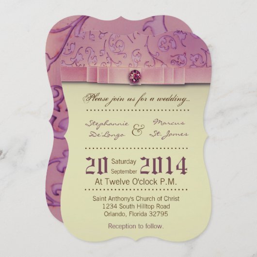 5x7アメジストジュエルエンボス結婚式招待状 招待状 (正面/裏面)