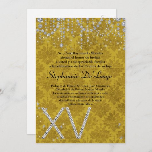 5x7イエローダイヤモンドキンセアニェラ誕生日招待状 招待状 (正面/裏面)