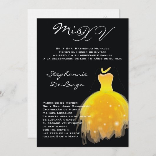 5x7イエロードレスキンセアニェラ誕生日招待状 招待状 (正面/裏面)