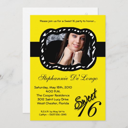 5x7イエローバンドフォトスイート16誕生日招待状 招待状 (正面/裏面)