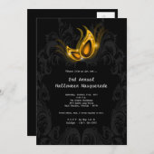 5x7イエローマスカレードハロウィーンの衣装招待状 招待状 (正面/裏面)