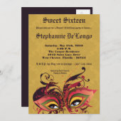 5x7イエローマスカレード甘い16誕生日招待状 招待状 (正面/裏面)