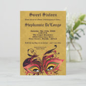 5x7イエローマスカレード甘い16誕生日招待状 招待状 (スタンド正面)