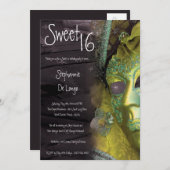 5x7イエローマスカレード甘い16誕生日招待状 招待状 (正面/裏面)