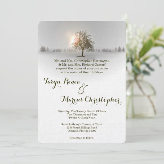 5x7ウィンターサンセットツリースノー結婚式招待状 招待状 (スタンド正面)
